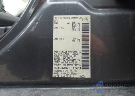 2022 Nissan Altima S Fwd z USA, uszkodzony, nr VIN 1N4BL4BV0NN351023